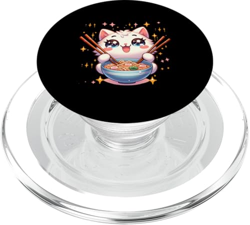 Süße lustige Katze frisst Ramen Retro Japanische Nudeln Kawaii PopSockets PopGrip für MagSafe von Kawaii Cat Creations