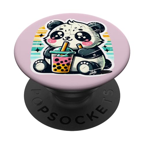 Kawaii Panda trinkt Boba Bubble Tee Süß Anime für Kinder PopSockets mit austauschbarem PopGrip von Kawaii Chibi Panda Bear Bubble Tee Boba Outfits