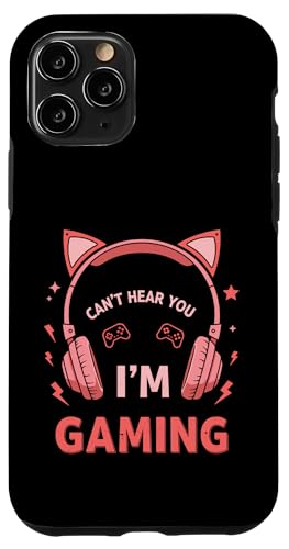 Hülle für iPhone 11 Pro Can't Hear You I'm Gaming Cat Ear Funny Headphone Quote Art von Kawaii Gamer Cat Headset Pink Headphone Designs