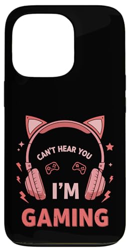 Hülle für iPhone 13 Pro Can't Hear You I'm Gaming Cat Ear Funny Headphone Quote Art von Kawaii Gamer Cat Headset Pink Headphone Designs