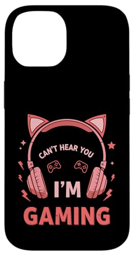 Hülle für iPhone 14 Can't Hear You I'm Gaming Cat Ear Funny Headphone Quote Art von Kawaii Gamer Cat Headset Pink Headphone Designs