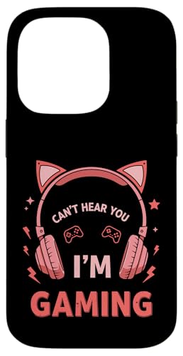 Hülle für iPhone 14 Pro Can't Hear You I'm Gaming Cat Ear Funny Headphone Quote Art von Kawaii Gamer Cat Headset Pink Headphone Designs