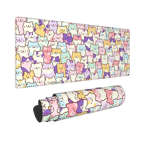 Kawaii Großes Mauspad, 80 x 30 cm, XL-Gaming-Mauspad, lustige, niedliche Katzen-Schreibtischmatte, lange Computer-Tastatur, Mauspad, rutschfeste Unterseite, genähte Kanten für Zuhause, Spiel, Büro, von Kawani