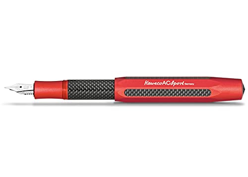 Kaweco AC SPORT Füllhalter Red I Premium Füllfederhalter aus Aluminium und Carbon für Tintenpatronen mit hochwertiger Stahlfeder I Füller 13 cm in Rot I Federbreite: F (Fein) von Kaweco