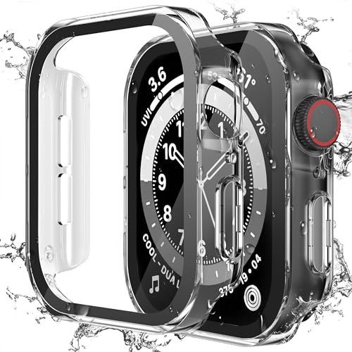 Kawoco Schutzhülle für Apple Watch Series 10 46mm Hülle mit Panzerglas Displayschutz, Wasserdicht Hart PC Flache Kante Case, Hochempfindliche Schutzfolie für iWatch 46mm Durchsichtig von Kawoco