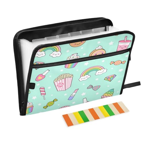 Kcldeci Fächermappe Dessert Star 13 Taschen Akkordeon-Aktenhalter Organizer A4 Briefgröße Papier Dokument Quittung Organizer Akkordean Aktenordner von Kcldeci