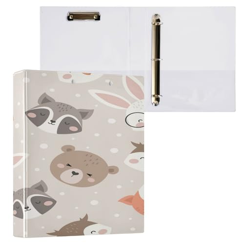 Kcldeci Hardcover 3-Ringbuch für Papier in Briefgröße, Fuchs, Waschbär, Hase, Eule, 2,5 cm, runde Ringe, Ordner-Organizer für Schule/Büro, 2 Stück von Kcldeci