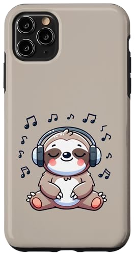 Hülle für iPhone 11 Pro Max Faultier trägt Kopfhörer, lustiges Faultier, Tierliebhaber von Kddrip Animals