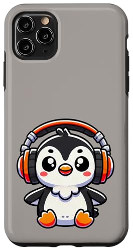 Hülle für iPhone 11 Pro Max Kawaii Pinguin trägt Kopfhörer Tierliebhaber von Kddrip Animals