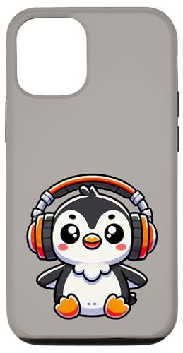 Hülle für iPhone 15 Pro Kawaii Pinguin trägt Kopfhörer Tierliebhaber von Kddrip Animals