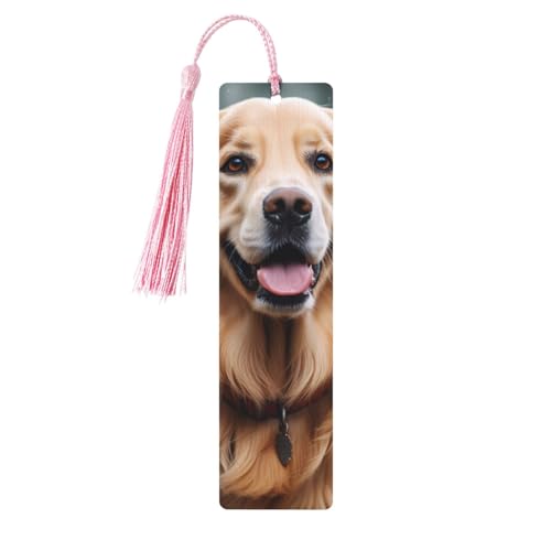 Niedliches Holz-Lesezeichen für Damen und Herren, personalisierbar, mit Golden Retriever-Druck, Lesezeichen mit Quasten für Buchliebhaber von Kdsefhhcb