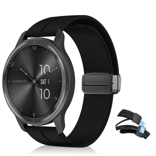 KeHowy 20mm Armband Kompatibel mit Garmin Vivoactive 5/3/3 Music, Vivomove 3, Venu Sq 2/2 Music, Silikon Magnetisch Armbänder Ersatzband für Amazfit GTS 4/4 Mini, GTR Mini/GTR 42mm, Schwarz von KeHowy