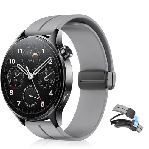 KeHowy 22mm Armband Kompatibel mit Xiaomi Watch 2/Watch S3/Watch 2 Pro/S1 Pro, Mi Watch/S1/S1 Active, Silikon Magnetisch Armbänder Ersatzband für Amazfit Bip 5/Cheetah Pro, GTR 4/3 Pro/3, Dunkelgrau von KeHowy