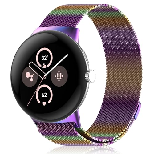 KeHowy Armband Kompatibel mit Google Pixel Watch 3 41mm/Google Pixel Watch 2/Google Pixel Watch, Edelstahl Magnetisch Mesh Metall Armbänder Ersatzband für Google Pixel Watch 2/Pixel Watch 1 - Bunt von KeHowy