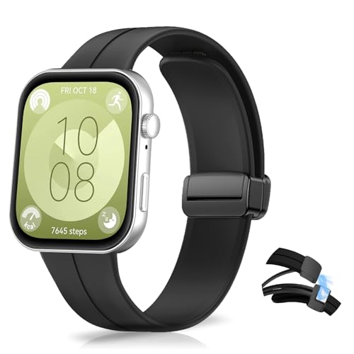 KeHowy Armband Kompatibel mit Huawei Watch Fit 3, Silikon Magnetisch Armbänder Ersatzband für Huawei Watch Fit 3, Schwarz von KeHowy