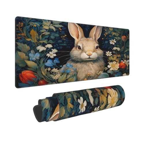 Keebik Gaming-Mauspad, William Morris-Stil, Kaninchen-Mauspad, 30 x 60 cm, Computer-Mauspad, Tastatur, komplettes Schreibtisch-Mauspad für Gaming, Büro, Zuhause von Keebik