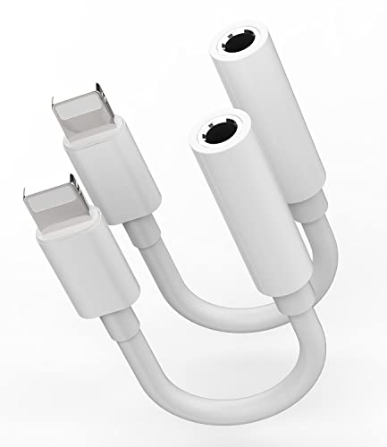 Adapter Lightning auf Klinke 3,5 mm (2 Stück) für iPhone 14 Pro Max Kopfhörer, AUXiliaranschluss, Audiokabel, zertifiziert für Apple MFI Splitter Auto MP3 für iPad Air Kopfhörer Verlängerungskabel von Kefiany