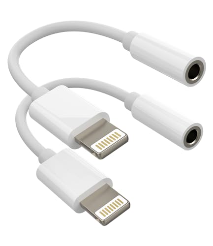 Aux Jack Adapter für Apple iPhone 14 (2 Pack) Lightning auf 3,5 mm Kopfhörer Audio Zubehör für iPad Air Mini Kopfhörer Earpods Auto Splitter Kabel Kopfhörer Kabel Kopfhörer Adapter ip-3.5 von Kefiany