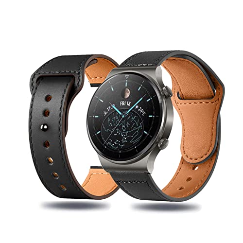 Kemikeji Lederarmband Kompatibel mit Huawei Watch GT3/GT2/GT2 Pro 46mm Armband Leder 22mm Ersatzarmband Armbänder für Damen Herren Frauen für Huawei Watch GT3/GT2/GT2 Pro 46mm (Schwarz) von Kemikeji