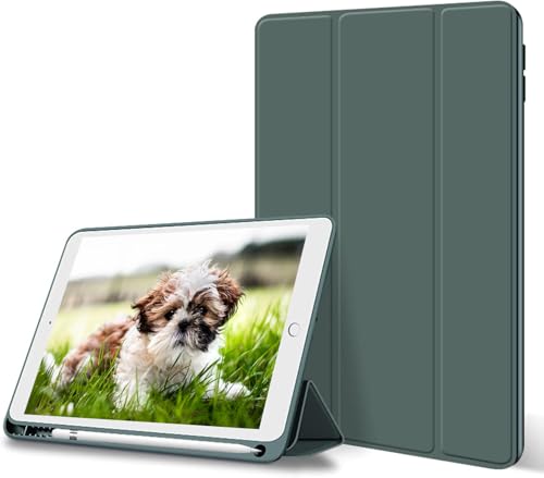 kenke 20,2 Zoll 2020/2019 Hülle mit Stifthalter, Auto Wake/Sleep Smart Cover dreifach faltbarem Ständer, stoßfeste weiche TPU-Rückabdeckung für iPad 8. Generation 2020/iPad 7. 2019, dunkelgrün von KenKe