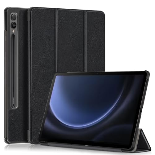 Kepuch Custer Hülle für Samsung Galaxy Tab S9 FE+, FE Plus 12.4" SM-X610 SM-X616,Smart PU-Leder Hüllen Schutzhülle Tasche Case Cover - Schwarz von Kepuch