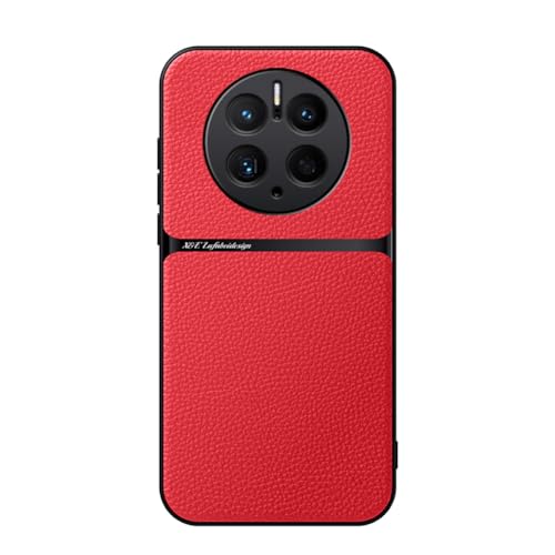 Kepuch Hülle für Huawei Mate 50 Pro - Hüllen Case Eingebaute Metallplatte Litschi Grano - Rot von Kepuch