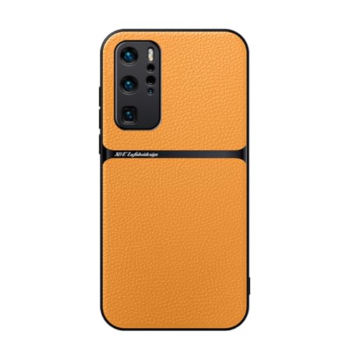 Kepuch Hülle für Huawei P40 Pro - Hüllen Case Eingebaute Metallplatte Litschi Grano - Gelb von Kepuch