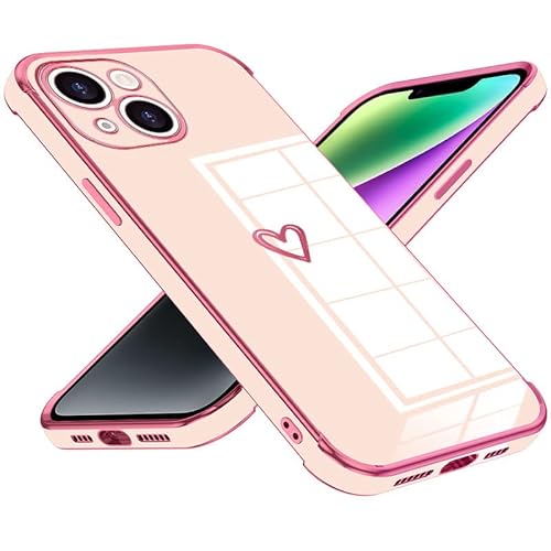 Keteen Handyhülle für iPhone 13 Hülle Cute Herz Muster Mädchen Galvanisierte Kameraschutz Weich TPU Silikon Schutzhülle Ultra Dünn Case Stoßfeste Hülle für iPhone 13, Rosa von Keteen