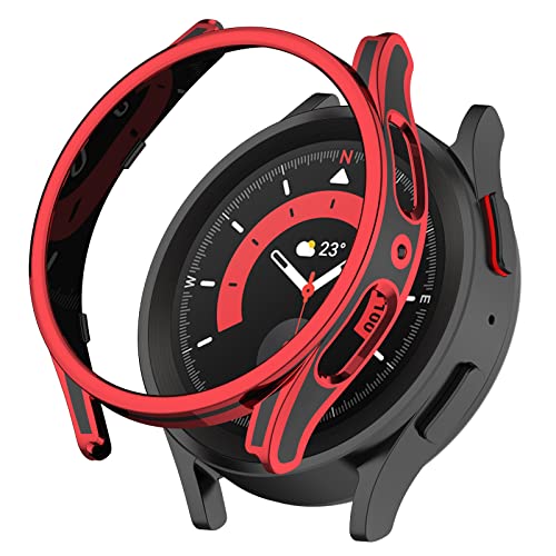 Keweni Lünettenring Hülle Kompatibel mit Samsung Galaxy Watch 5 Pro 45mm,TPU Displayschutz Hülle Schutz Hüllen für Galaxy Watch5 Pro (Schwarz Red) von Keweni