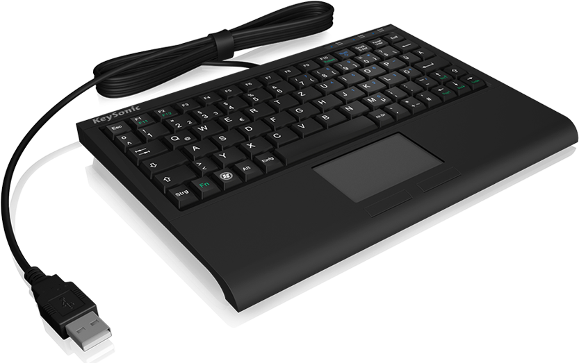 KEYSONIC Mini-Tastatur (US) Touchpad ACK-3410 schwarz Touchpad ultraflache Bauform SoftSkin X-type technologie blaue Status LEDs USB (60378) von KeySonic