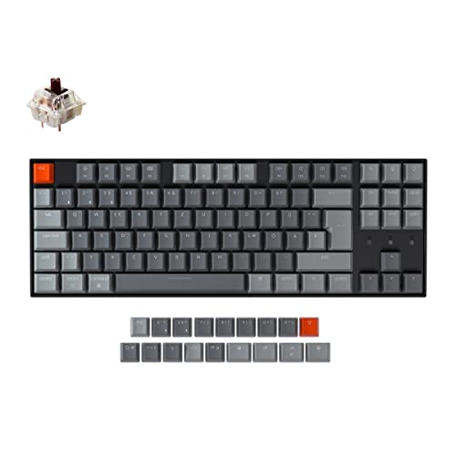 Keychron K8 Hot-Swap-fähige, drahtlose Bluetooth- und kabelgebundene mechanische Gaming-Tastatur, TKL, deutsches DE-ISO-Layout, 87 Tasten, weiße LED-Hintergrundbeleuchtung, Gateron Brauer Schalter von Keychron