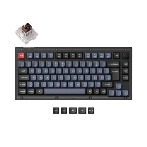 Keychron V1 Verdrahtete mechanische Tastatur mit Drehreglern 75% Deutsch DE ISO Layout QMK/VIA Programmierbar mit Hot-swappable Keychron K Pro Braun Schalter Mattschwarz von Keychron