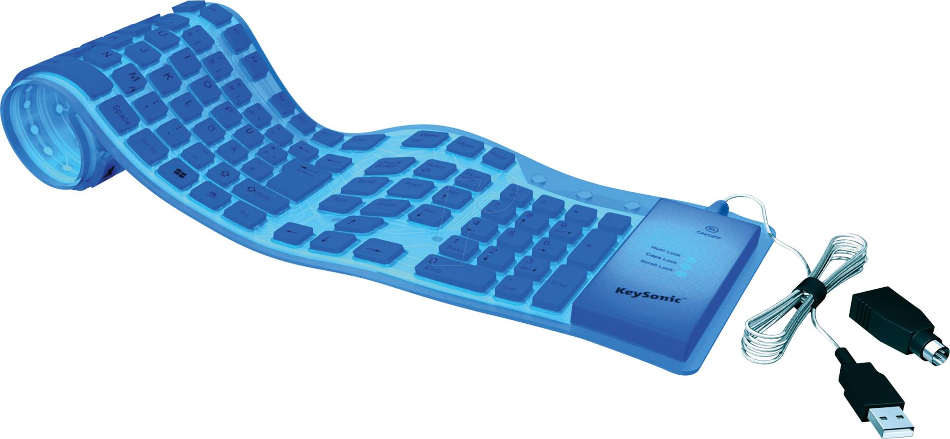 KEYSONIC 22039 - Tastatur, USB, PS/2, flexibel, blau von Keysonic