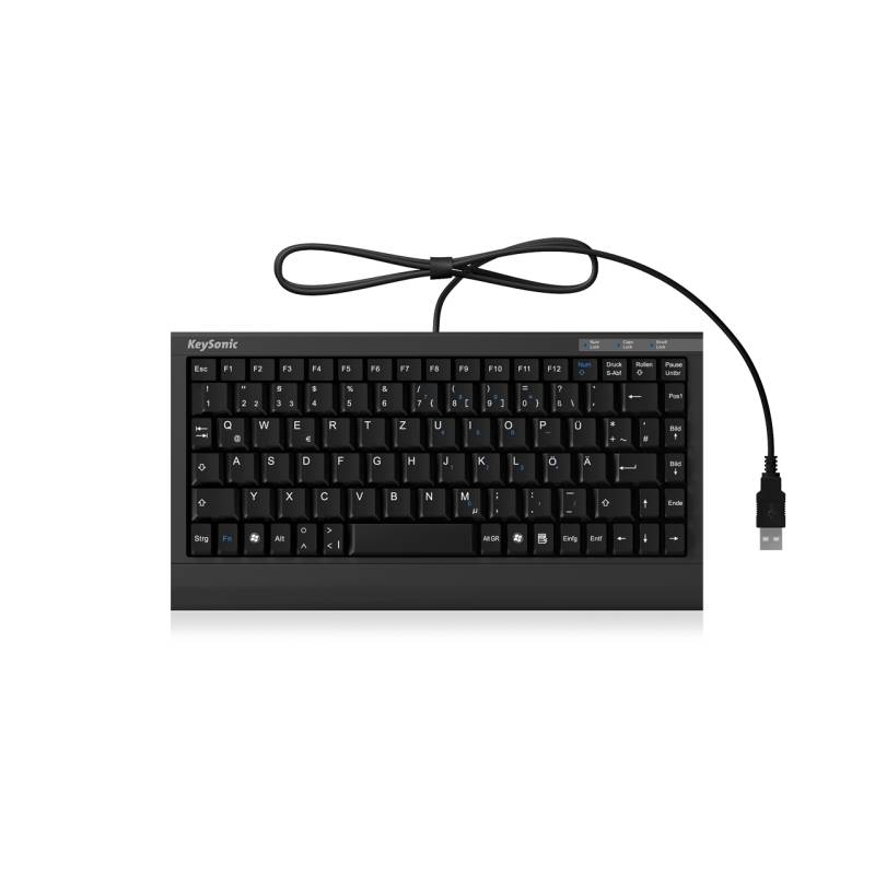 KeySonic ACK-595C+ (DE) Tastatur Mini USB-Tastatur inklusive PS/2 Adapter, Kompakte Größe, Soft Skin Beschichtung, Leiser Tastenanschlag von Keysonic