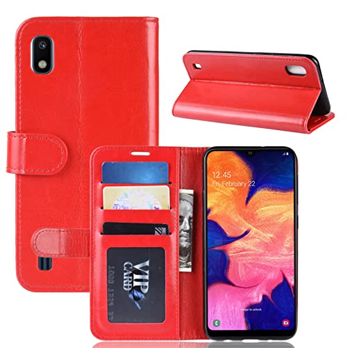 Klapphülle für Samsung A10 Hüllen PU Leder Wallet Schutzhülle Schutz Mobiltelefon Flip Back Cover für Samsung Galaxy A10 A 10 Tasche Handy Zubehör (Rot) von Kezaizhe