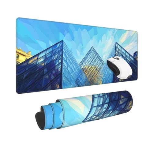 Gaming Mauspad XXL Architektur Großes Mousepad 1500 * 800mm rutschfeste Schreibtischunterlage Landschaft Mouse Pad mit Vernähte Kanten Verbessert Mauspad Groß Geschwindigkeit und Präzision für Gaming von Kggyele