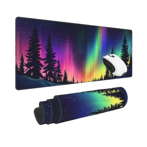 Gaming Mauspad XXL AuroraBorealis Großes Mousepad 1500 * 800mm rutschfeste Schreibtischunterlage Gemalt Mouse Pad mit Vernähte Kanten Verbessert Mauspad Groß Geschwindigkeit und Präzision für Gaming von Kggyele