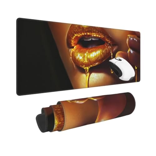 Gaming Mauspad XXL Gold Großes Mousepad 800 * 400mm Rutschfeste Schreibtischunterlage Lippen Mouse Pad mit Vernähte Kanten Verbessert Desk Mat Mauspad Groß Geschwindigkeit und Präzision für Gaming von Kggyele