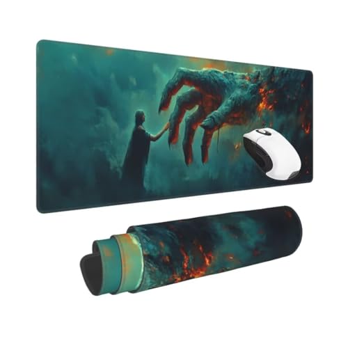 Gaming Mauspad XXL Horror Großes Mousepad 1500 * 800mm rutschfeste Schreibtischunterlage Abstrakt Mouse Pad mit Vernähte Kanten Verbessert Desk Mat Geschwindigkeit und Präzision für Gaming und Büro von Kggyele