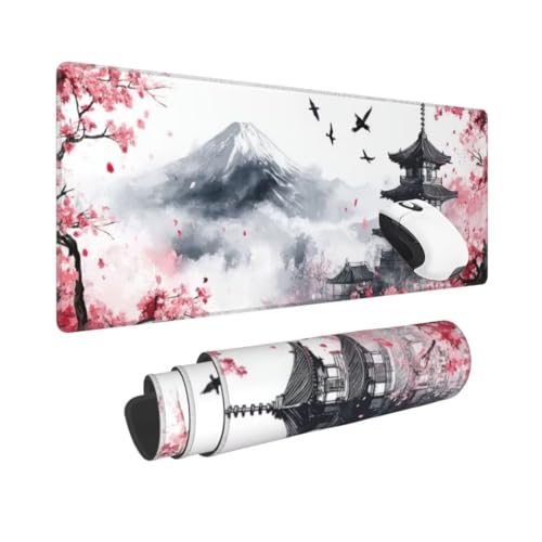 Gaming Mauspad XXL Japan Großes Mousepad 1500 * 800mm rutschfeste Schreibtischunterlage Landschaft Mouse Pad mit Vernähte Kanten Verbessert Desk Mat Geschwindigkeit und Präzision für Gaming und Büro von Kggyele