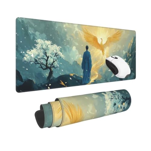 Gaming Mauspad XXL Landschaft Großes Mousepad 1500*800mm Rutschfeste Schreibtischunterlage Phoenix Mouse Pad mit Vernähte Kanten Verbessert Desk Mat Geschwindigkeit und Präzision für Gaming und Büro von Kggyele