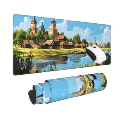 Gaming Mauspad XXL Landschaft Großes Mousepad 1500 * 800mm rutschfeste Schreibtischunterlage Architektur Mouse Pad mit Vernähte Kanten Verbessert Mauspad Groß Geschwindigkeit und Präzision für Gaming von Kggyele