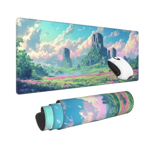 Gaming Mauspad XXL Landschaft Großes Mousepad 600 * 300mm Rutschfeste Schreibtischunterlage Architektur Mouse Pad mit Vernähte Kanten Verbessert Mauspad Groß Geschwindigkeit und Präzision für Gaming von Kggyele