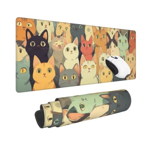 Gaming Mauspad XXL Niedlich Großes Mousepad 1500 * 800mm rutschfeste Schreibtischunterlage Katze Mouse Pad mit Vernähte Kanten Verbessert Desk Mat Geschwindigkeit und Präzision für Gaming und Büro von Kggyele