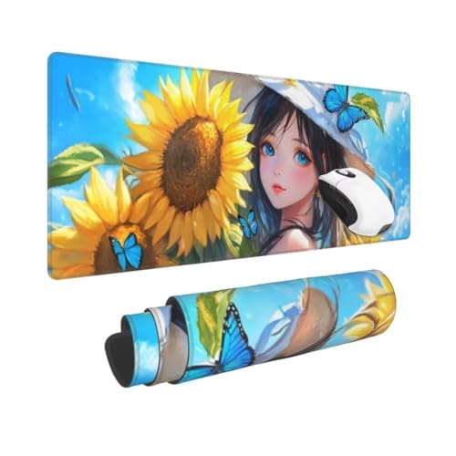 Gaming Mauspad XXL Prinzessin Großes Mousepad 1500 * 800mm rutschfeste Schreibtischunterlage Sonnenblume Mouse Pad mit Vernähte Kanten Verbessert Mauspad Groß Geschwindigkeit und Präzision für Gaming von Kggyele