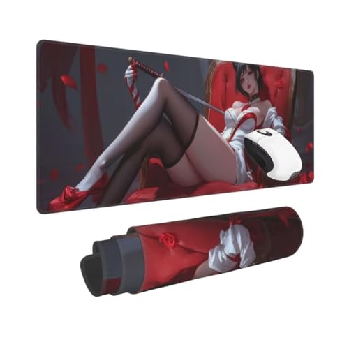 Gaming Mauspad XXL Prinzessin Großes Mousepad 900 * 400mm rutschfeste Schreibtischunterlage Rot Mouse Pad mit Vernähte Kanten Verbessert Desk Mat Mauspad Groß Geschwindigkeit und Präzision für Gaming von Kggyele