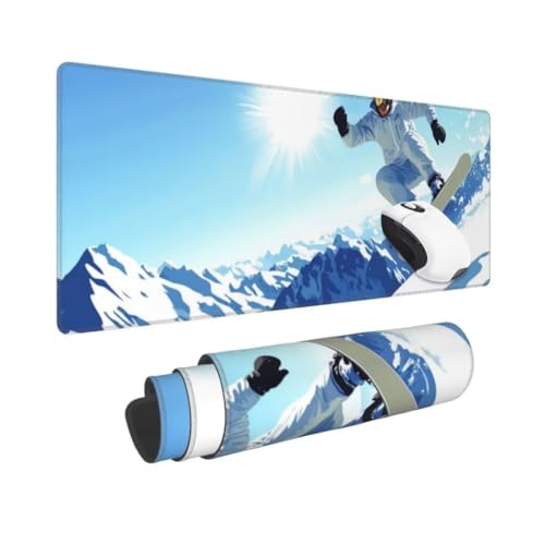 Gaming Mauspad XXL Schnee Großes Mousepad 1500 * 800mm Rutschfeste Schreibtischunterlage Skifahren Mouse Pad mit Vernähte Kanten Verbessert Desk Mat Geschwindigkeit und Präzision für Gaming und Büro von Kggyele