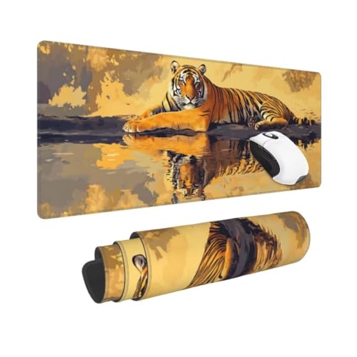 Gaming Mauspad XXL Tiger Großes Mousepad 1000 * 500mm rutschfeste Schreibtischunterlage Landschaft Mouse Pad mit Vernähte Kanten Verbessert Desk Mat Geschwindigkeit und Präzision für Gaming und Büro von Kggyele