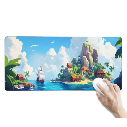 XXL Mauspad Blau Mauspad Schreibtischunterlage Wasserdicht Groß Mousepad XXL Gaming Mauspad XXL Rutschfeste Gummierte Unterseite und Genähte Kanten für Gaming Zubehör Deko (1000x500x3 mm, Insel) von Kggyele