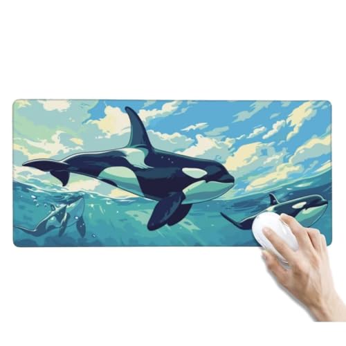 XXL Mauspad Blau Mauspad Schreibtischunterlage Wasserdicht Groß Mousepad XXL Gaming Mauspad XXL rutschfeste Gummierte Unterseite und Genähte Kanten für Gaming Zubehör Deko (1200x600x3 mm, Killerwal) von Kggyele